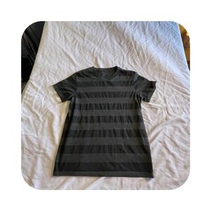 Blue Crown Mens XL V-Neck T-Shirt Charcoal Black Striped‎ Short Sleeve Tee